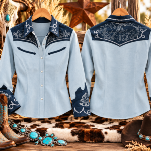 Contrast Embroidered Western Snap Button Shirt