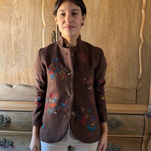 INJIRI WILLOW Hand embroidered JACKET 140 in dark brown