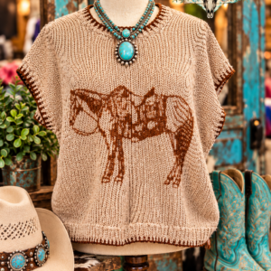 Cowpony Short Sleeve Printed Sweater Vest with Trim