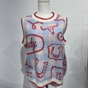 Howdy Sweater Vest with Gingham Western Icon Print