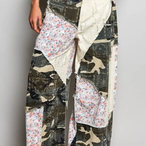 Stripe Patch Back Elastic Band Twill High Rise Wide