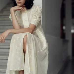 Venetia Dress In Tender Yellow Floral Eyelet