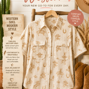 Western Graphic Oversized Button Down Top