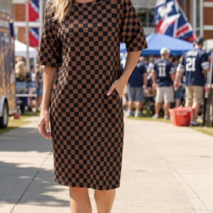 Brown and Black Checkered Dress