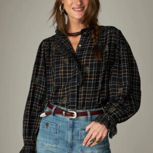 MAISON HOTEL COCO BLOUSE IN NOIR PLAID