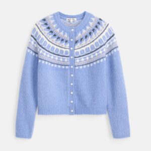 ALEX MILL FAIR ISLE CARDIGAN IN CORNFLOWER