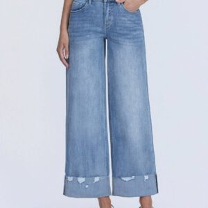 High Rise Medium Wash Cuffed Wide Jeans Novelty